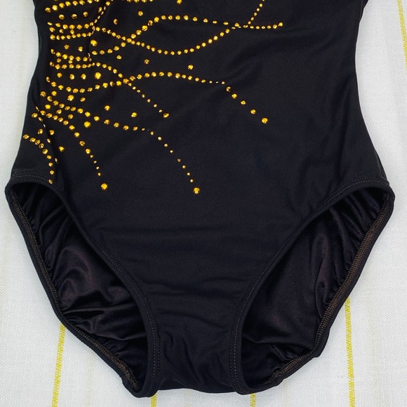 Vintage Longitude Brown and Gold Rhinestone One Piece Swimsuit Womens 8 Resort - Picture 4 of 11